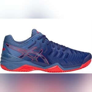 Size 9 - ASICS Men's Gel-Resolution 7 Clay Navy and Coral Athletic Shoes